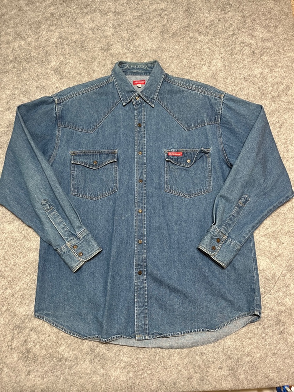 Vintage Dickies Blue Denim Button Up Western Shirt
